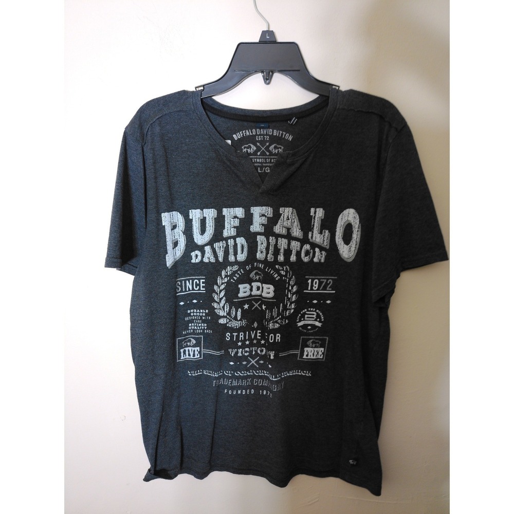 Buffalo David Bitton T-Shirt Women L Gray Vtg Inspo Graphic Distressed Biker Tee
